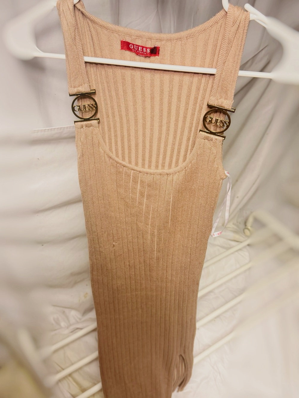 GUESS Tan Ribbed Knit Tank Dress with Red Label